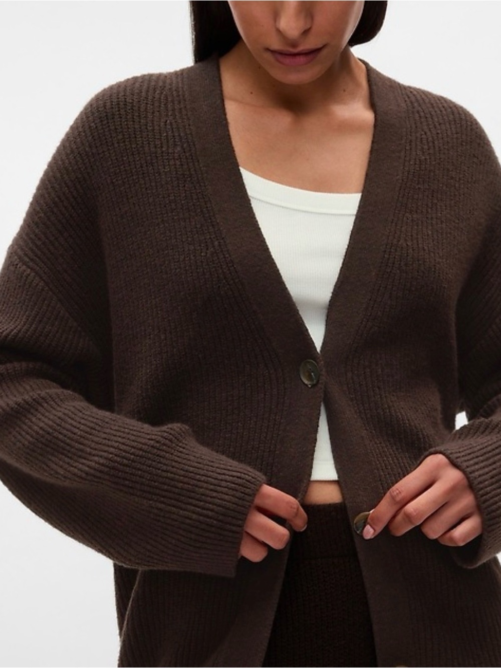 GAP CashSoft Chocolate Brown V-Neck Button Cardigan